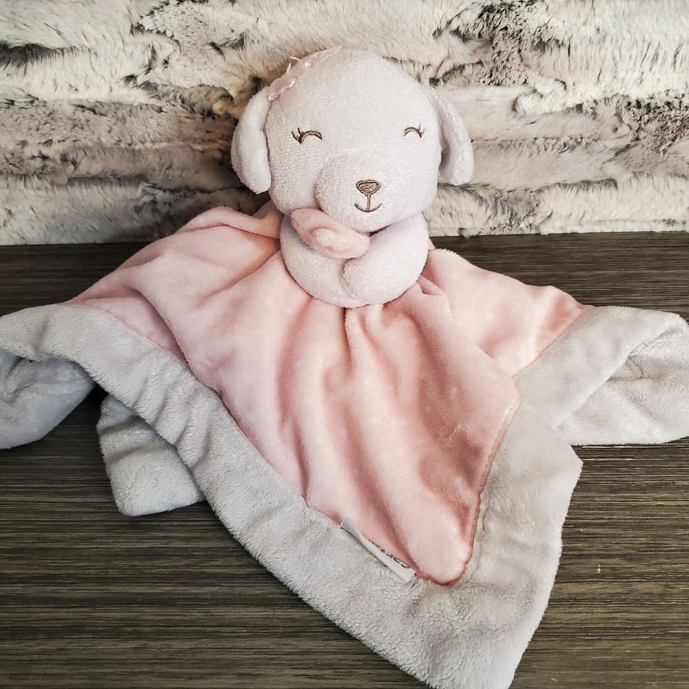Carter's Gray Dog Hugging Pink Lovey Thick Fleece Baby Security Blanket 13" 2016